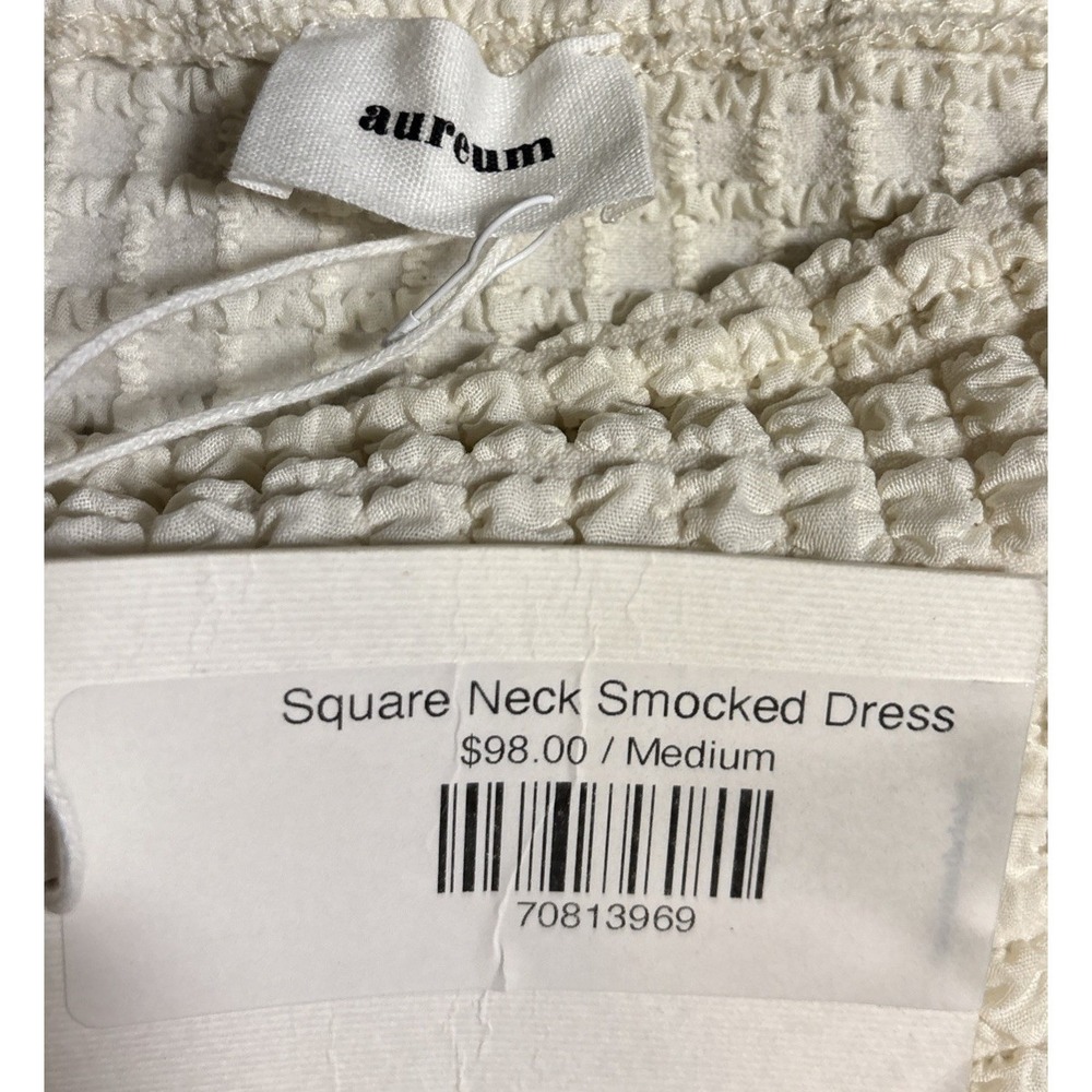 Aureum Square Neck Smocked Dress Women's Cream NWT Tiered Babydoll Size Medium - Picture 4 of 7